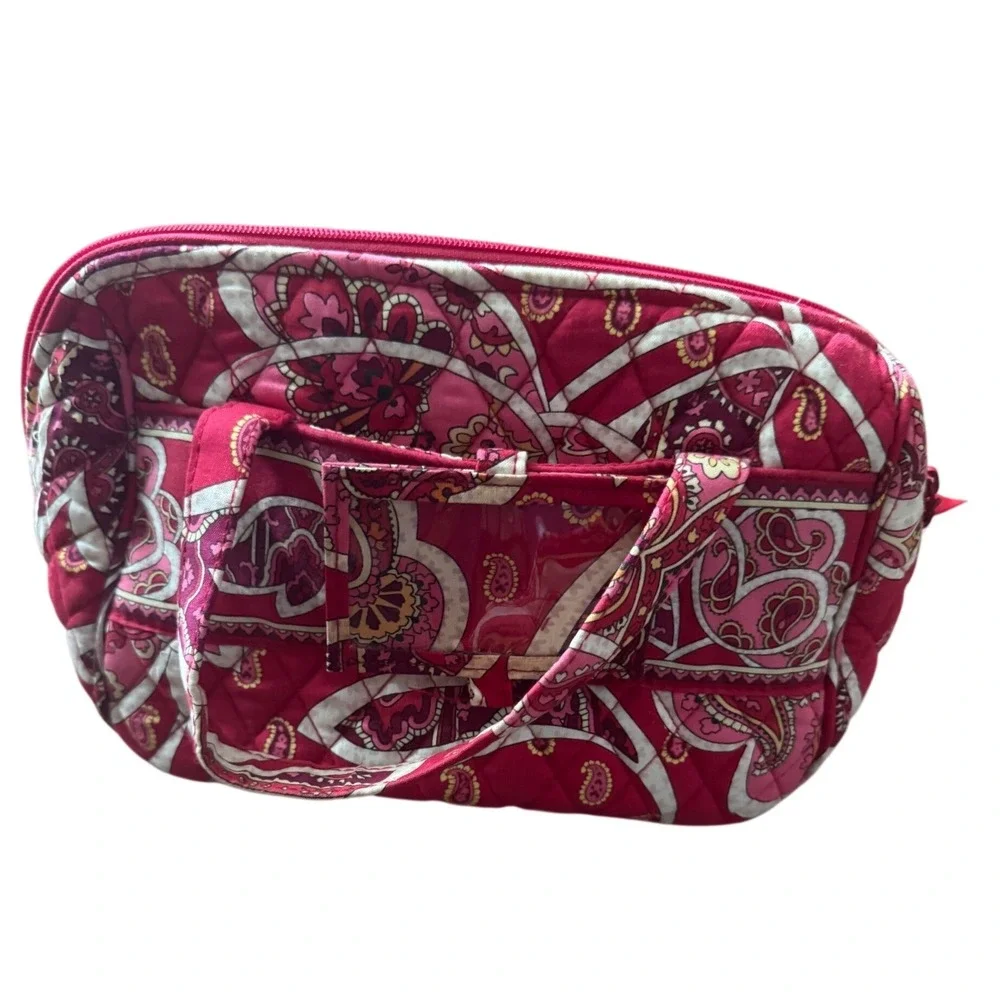 Vera Bradley Cosmetics Tote Bag Retired‎ Rosy Posies Quilted Red Paisley  Zipper